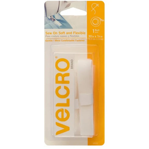 White Colour Sew On Soft Flexible Hook & Loop Velcro Tape